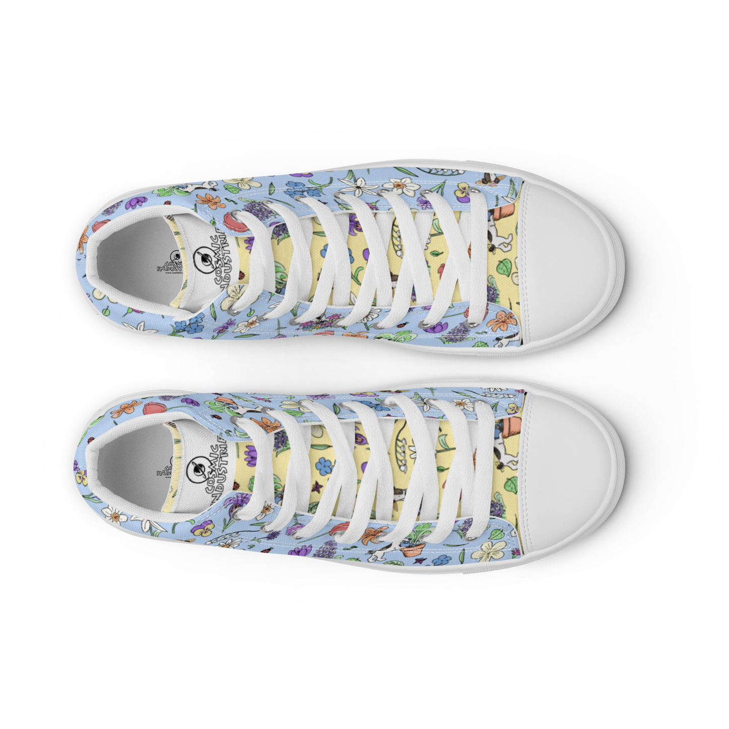 Au Jardin - Men's TenniesPut some spring into your step with these cute hightops featuring Rita and all of the jolies fleures in the garden. Size guide
US MEN
UK
EUROPE
FOOT LENGTH
5 (icosmicindCosmic Industries