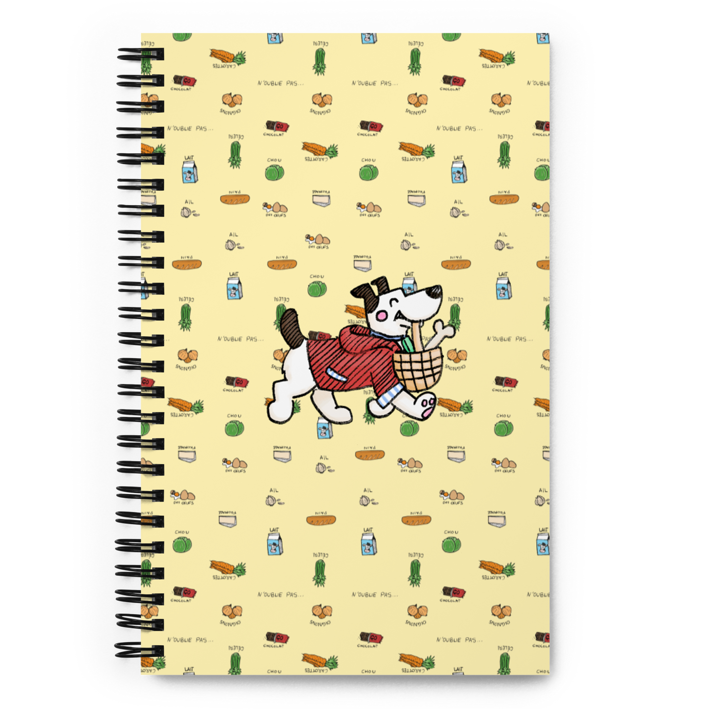 Au Marché - Notebook Perfect for making those shopping lists and quick notes, this cute spiral notebook is 5.5" x 8.5" and features our favorite little pup on her way to the market. cosmicindCosmic Industries