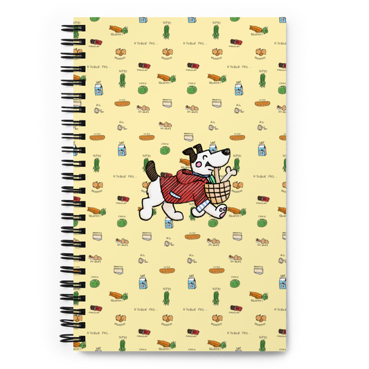 Au Marché - Notebook Perfect for making those shopping lists and quick notes, this cute spiral notebook is 5.5" x 8.5" and features our favorite little pup on her way to the market. cosmicindCosmic Industries