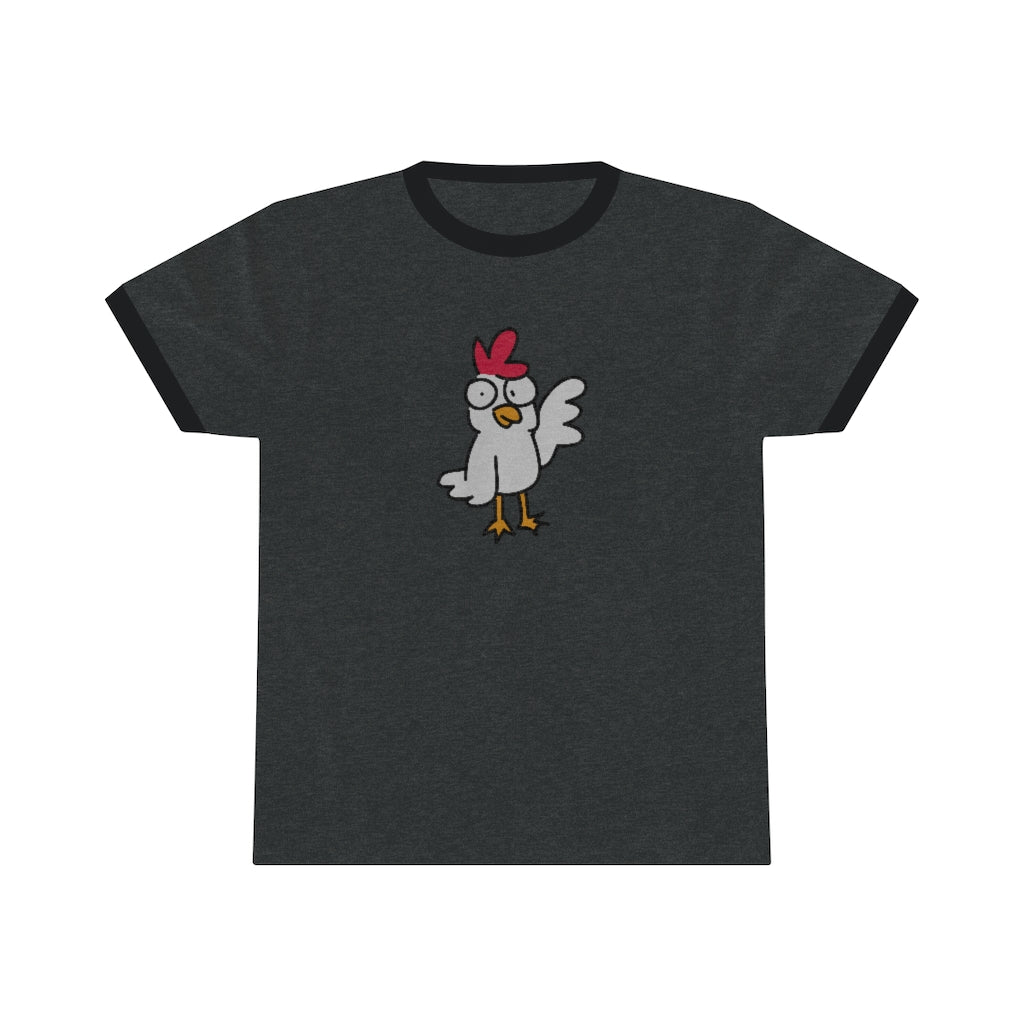 Chicken Ringer TeeWhile we can't guarantee this ringer tee tastes like chicken, it's still Grade A cute.
.: 100% cotton (fiber content may vary for different colors).: Light fabric (5T-ShirtPrintifyCosmic Industries