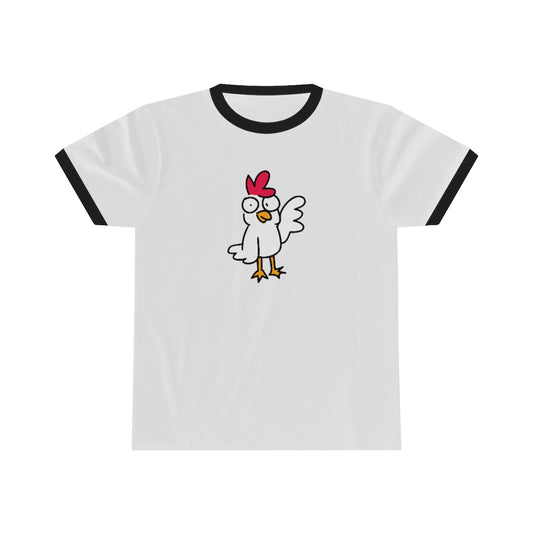 Chicken Ringer TeeWhile we can't guarantee this ringer tee tastes like chicken, it's still Grade A cute.
.: 100% cotton (fiber content may vary for different colors).: Light fabric (5T-ShirtPrintifyCosmic Industries