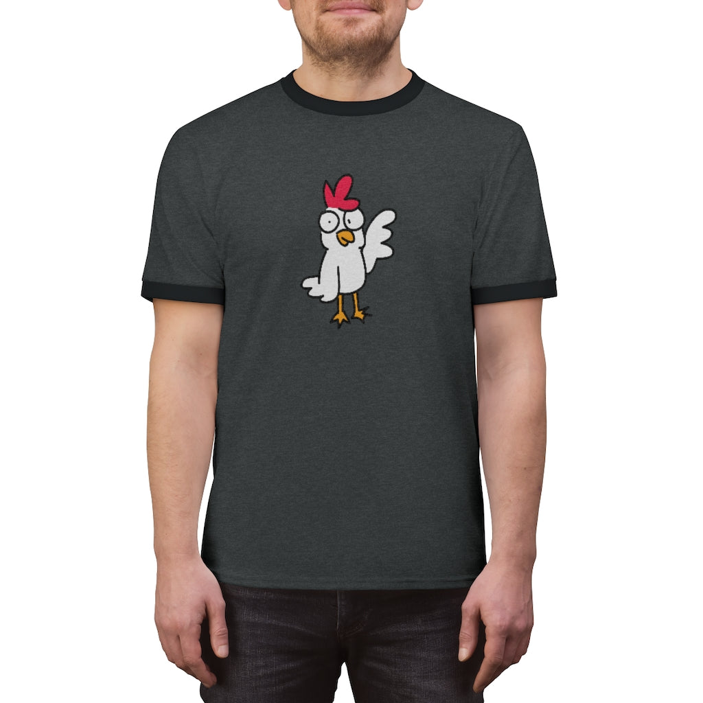 Chicken Ringer TeeWhile we can't guarantee this ringer tee tastes like chicken, it's still Grade A cute.
.: 100% cotton (fiber content may vary for different colors).: Light fabric (5T-ShirtPrintifyCosmic Industries