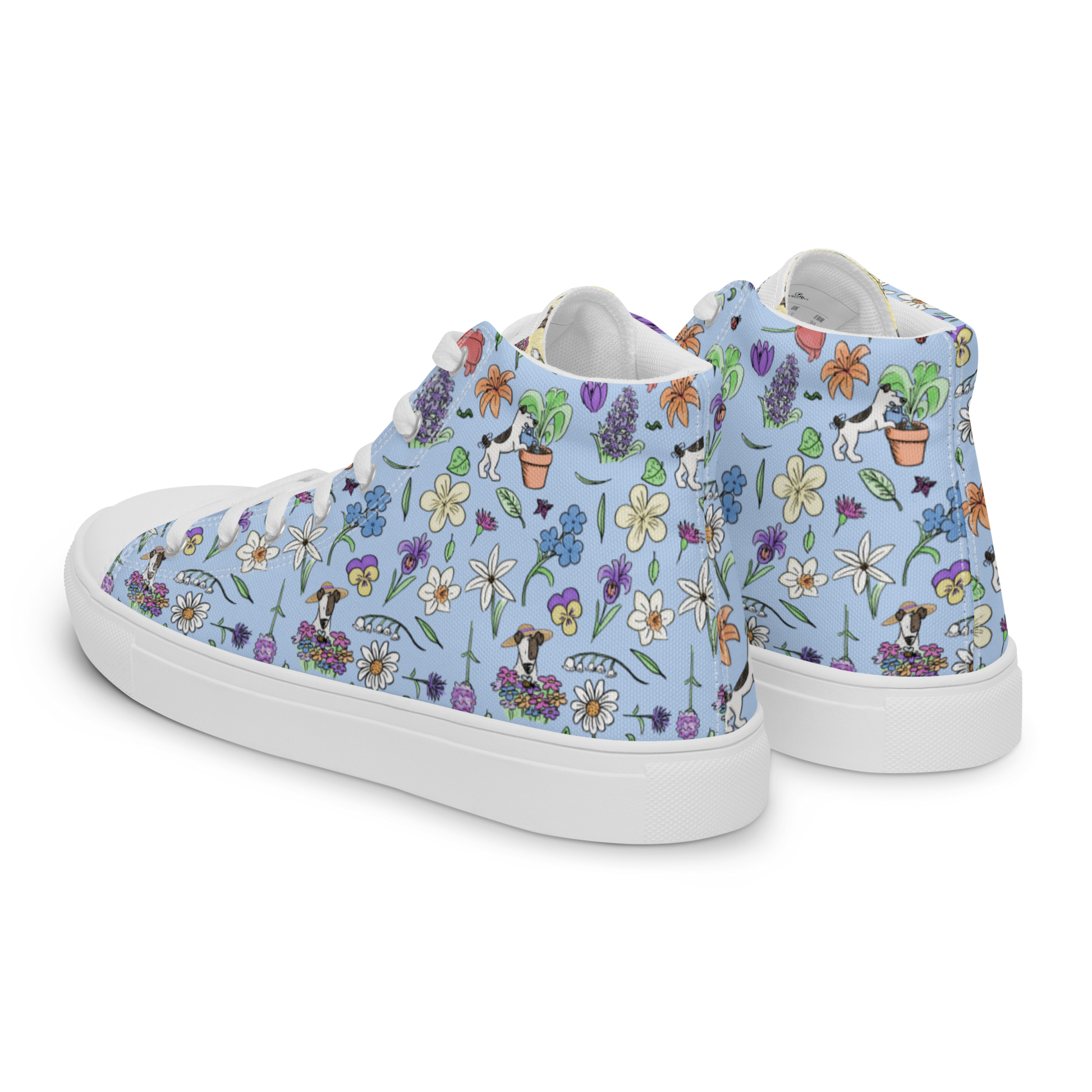 Au Jardin - Men's TenniesPut some spring into your step with these cute hightops featuring Rita and all of the jolies fleures in the garden. Size guide

 
US MEN
UK
EUROPE
FOOT LENGTH


5 (icosmicindCosmic Industries