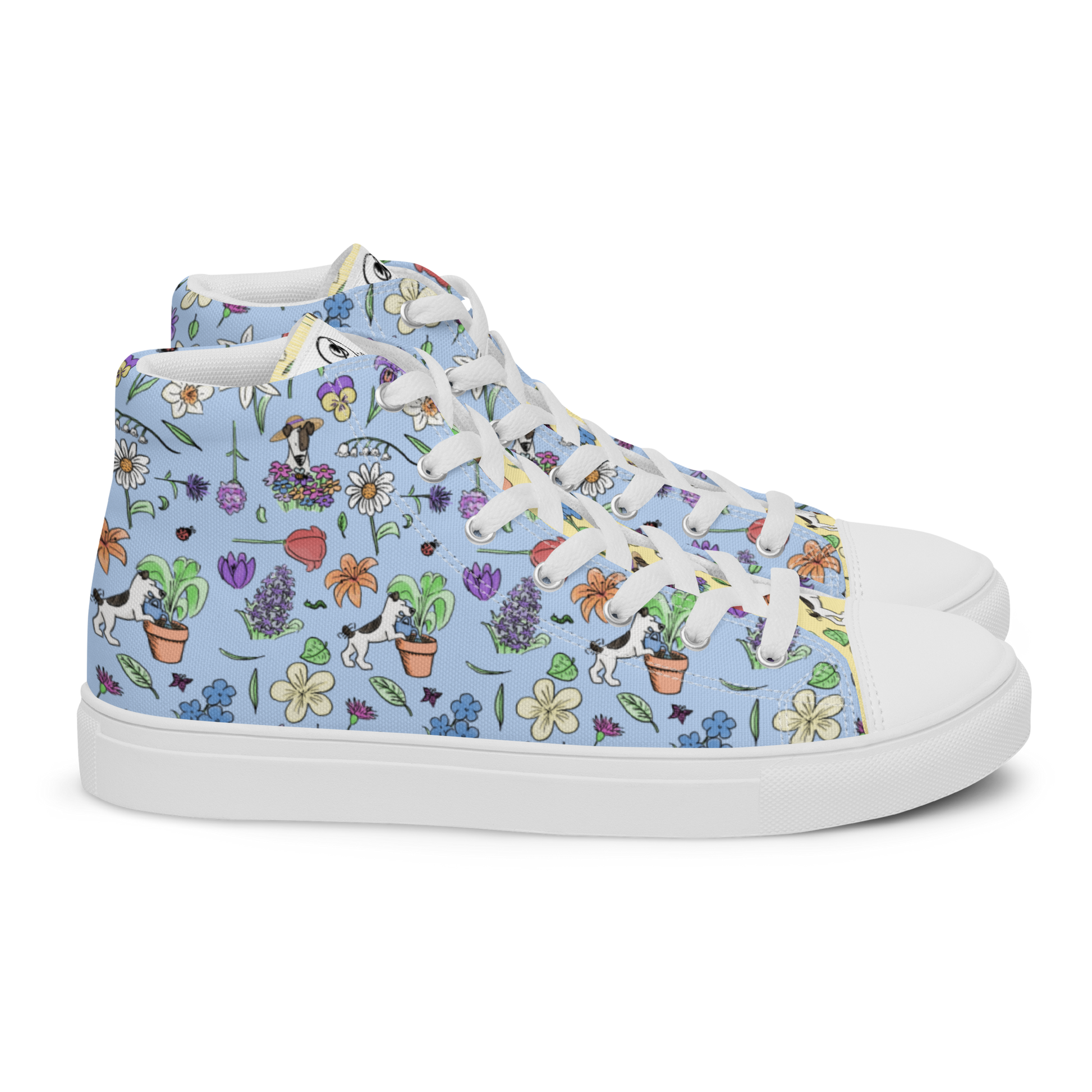 Au Jardin - Men's TenniesPut some spring into your step with these cute hightops featuring Rita and all of the jolies fleures in the garden. Size guide

 
US MEN
UK
EUROPE
FOOT LENGTH


5 (icosmicindCosmic Industries