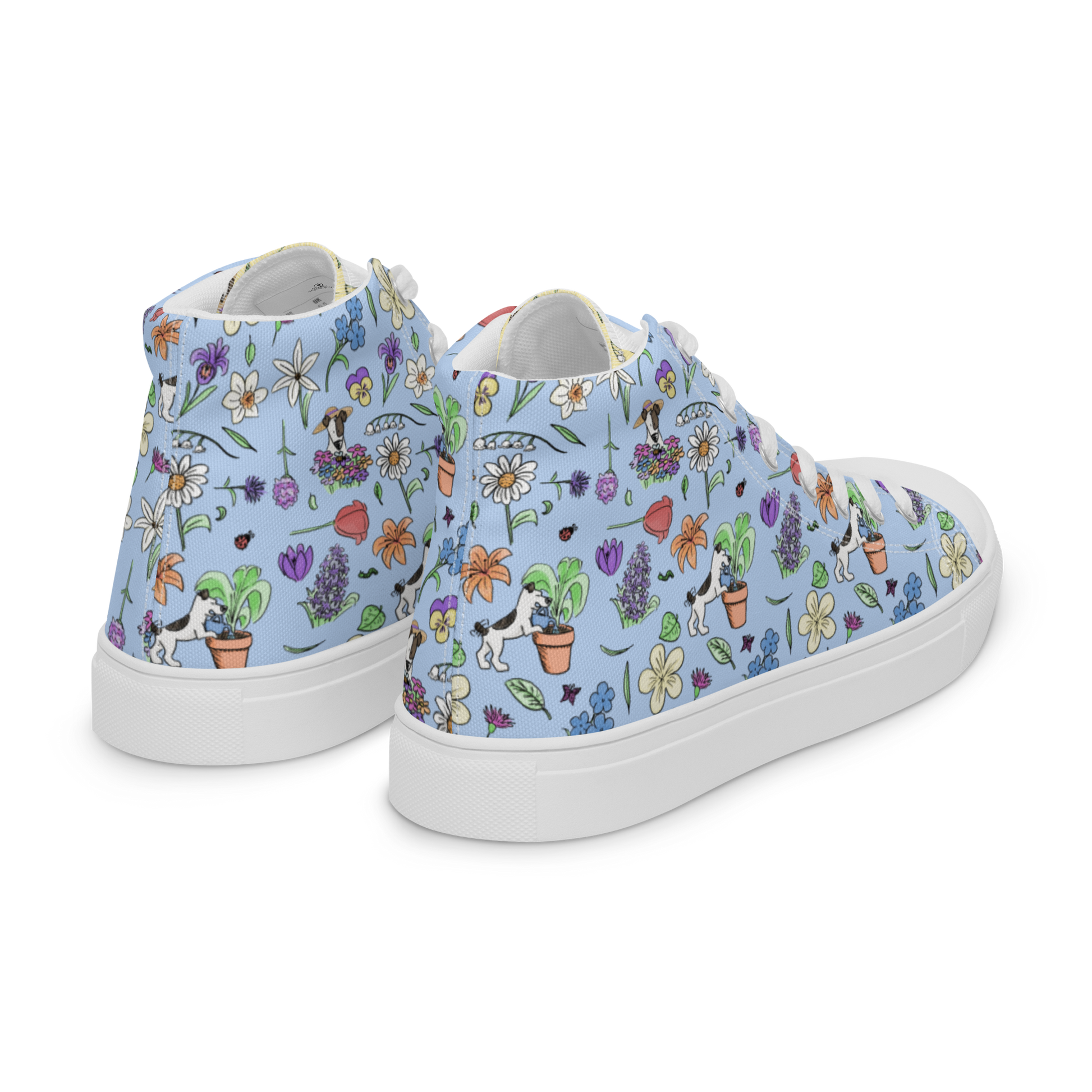 Au Jardin - Men's TenniesPut some spring into your step with these cute hightops featuring Rita and all of the jolies fleures in the garden. Size guide

 
US MEN
UK
EUROPE
FOOT LENGTH


5 (icosmicindCosmic Industries