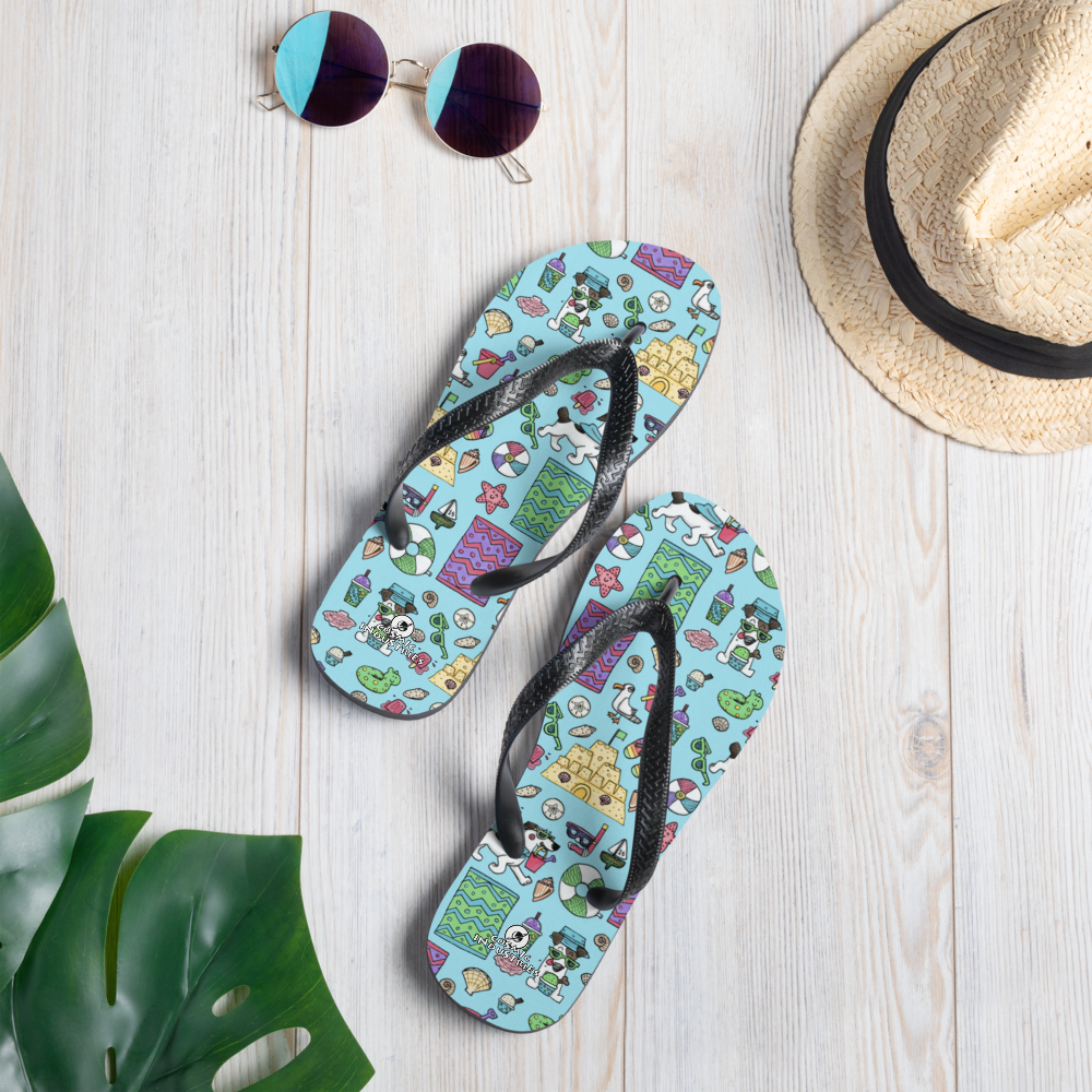 Au Plage - Flip-FlopsFlip flops don't have to be plain or extra sporty, they can be cute too! These flip flops feature our friend Rita and her favorite summertime treats and toys for a dCosmic IndustriesCosmic Industries