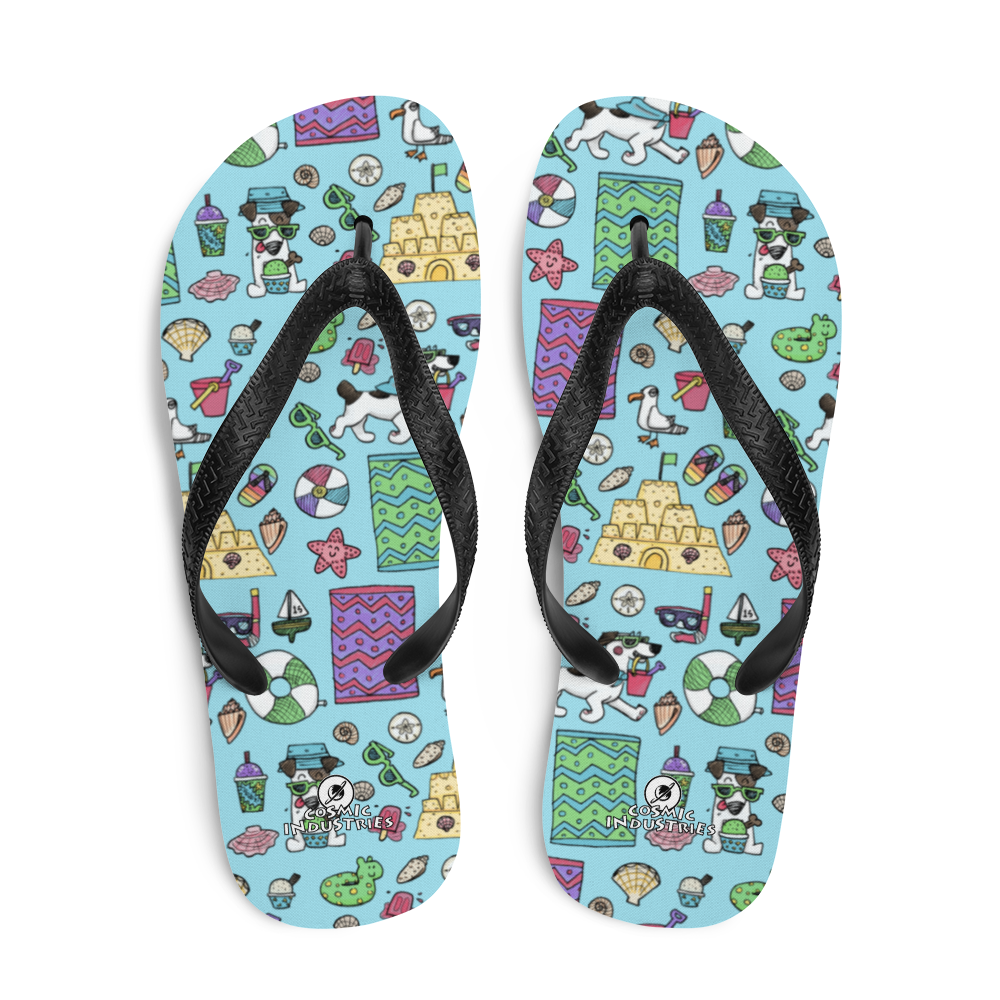 Au Plage - Flip-FlopsFlip flops don't have to be plain or extra sporty, they can be cute too! These flip flops feature our friend Rita and her favorite summertime treats and toys for a dCosmic IndustriesCosmic Industries