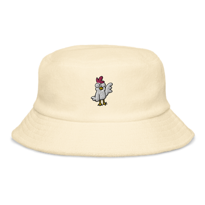 Terry Cloth Bucket Hat - ChickenBeat the heat and keep your cool with the coolest chicken in the galaxy on this soft terry cloth bucket hat. Comes in several different colors to suit your moods andCosmic IndustriesCosmic Industries