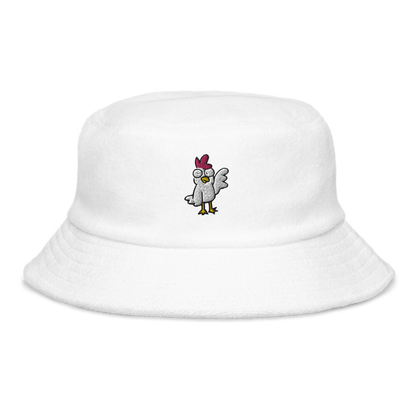 Terry Cloth Bucket Hat - ChickenBeat the heat and keep your cool with the coolest chicken in the galaxy on this soft terry cloth bucket hat. Comes in several different colors to suit your moods andCosmic IndustriesCosmic Industries