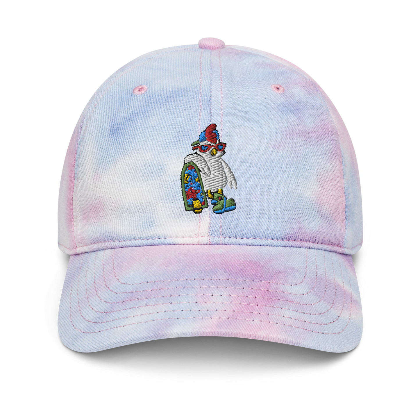 Cosmic Tie Dye Baseball HatBring some funky fun to your vibe with this cosmic tie dye baseball hat. The coolest hoverboarder in the verse is embroidered on the front along with the Cosmic logoCosmic IndustriesCosmic Industries