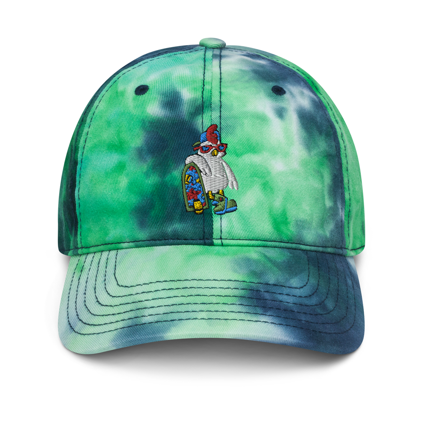 Cosmic Tie Dye Baseball HatBring some funky fun to your vibe with this cosmic tie dye baseball hat. The coolest hoverboarder in the verse is embroidered on the front along with the Cosmic logoCosmic IndustriesCosmic Industries