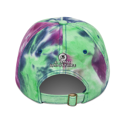 Cosmic Tie Dye Baseball HatBring some funky fun to your vibe with this cosmic tie dye baseball hat. The coolest hoverboarder in the verse is embroidered on the front along with the Cosmic logoCosmic IndustriesCosmic Industries