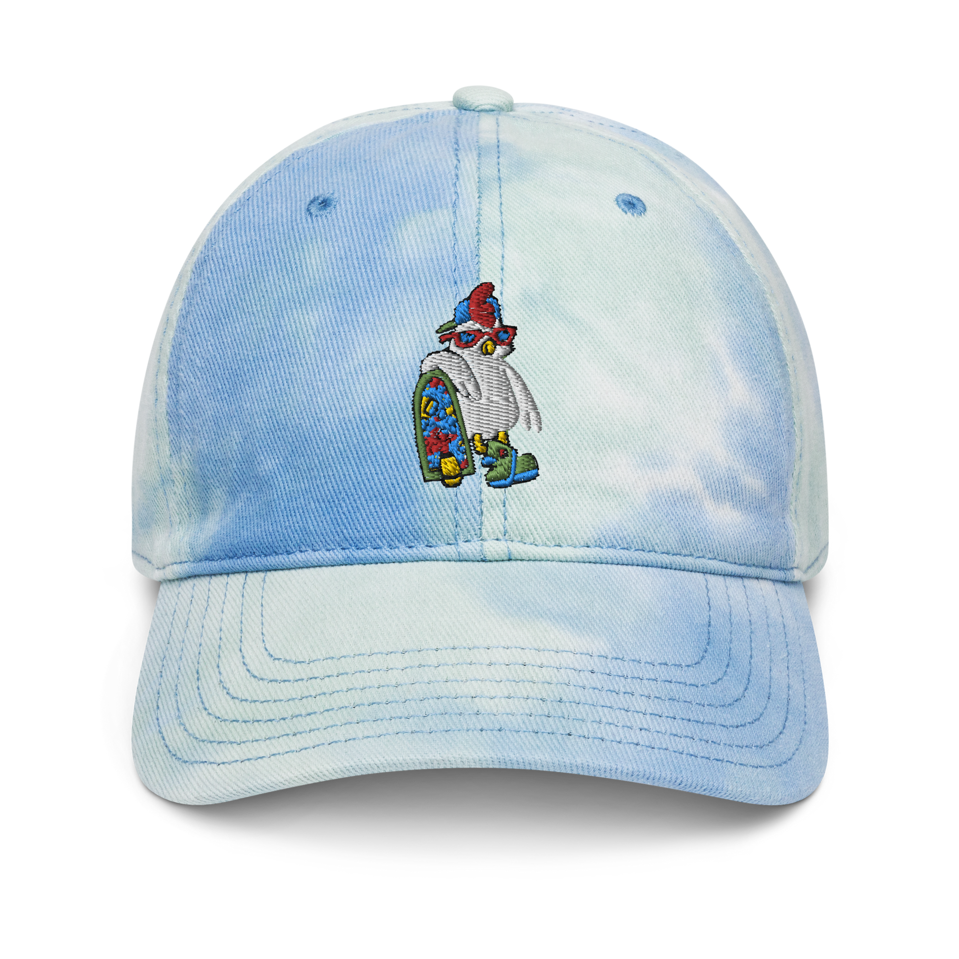 Cosmic Tie Dye Baseball HatBring some funky fun to your vibe with this cosmic tie dye baseball hat. The coolest hoverboarder in the verse is embroidered on the front along with the Cosmic logoCosmic IndustriesCosmic Industries